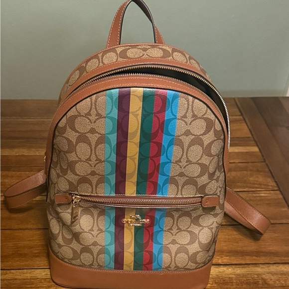 coach backpack colorful Designer By Coach, Size: Small Refined pebble leather Inside zip and multifunction pockets Double zip closure fabric lining Handle with 2 1/4 drop Outside zip pocket Adjustable shoulder straps 10 3/4 (L) x 12 1/2 (H) x 4 3/4 (W) Style No. Coach C7242 Court Backpack In